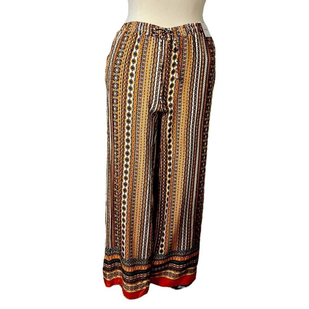 Love Wish Maternity Pants Wide Leg Palazzo Drawstring Waist Orange Multi Size XL